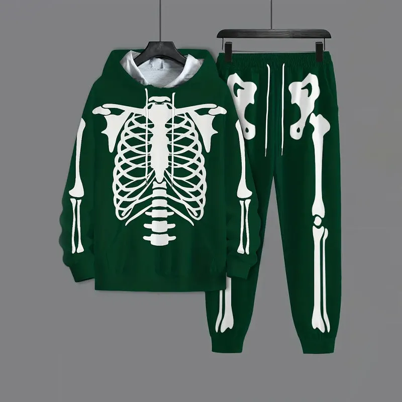 2-Piece Skull Pattern Hoodie and Sweatpants Set
