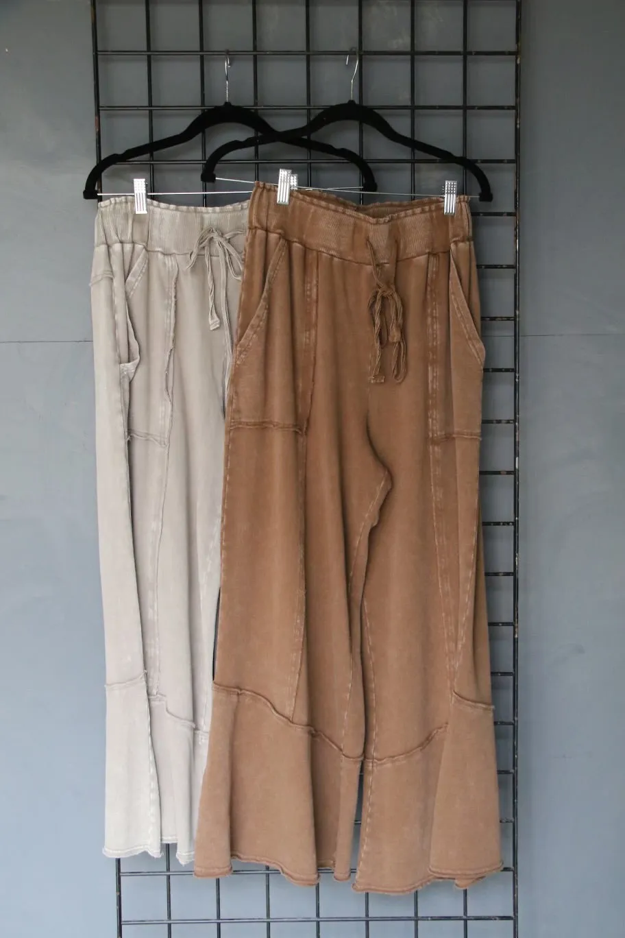 40706 BROWN  MINERAL WASH WIDE LEG PANT
