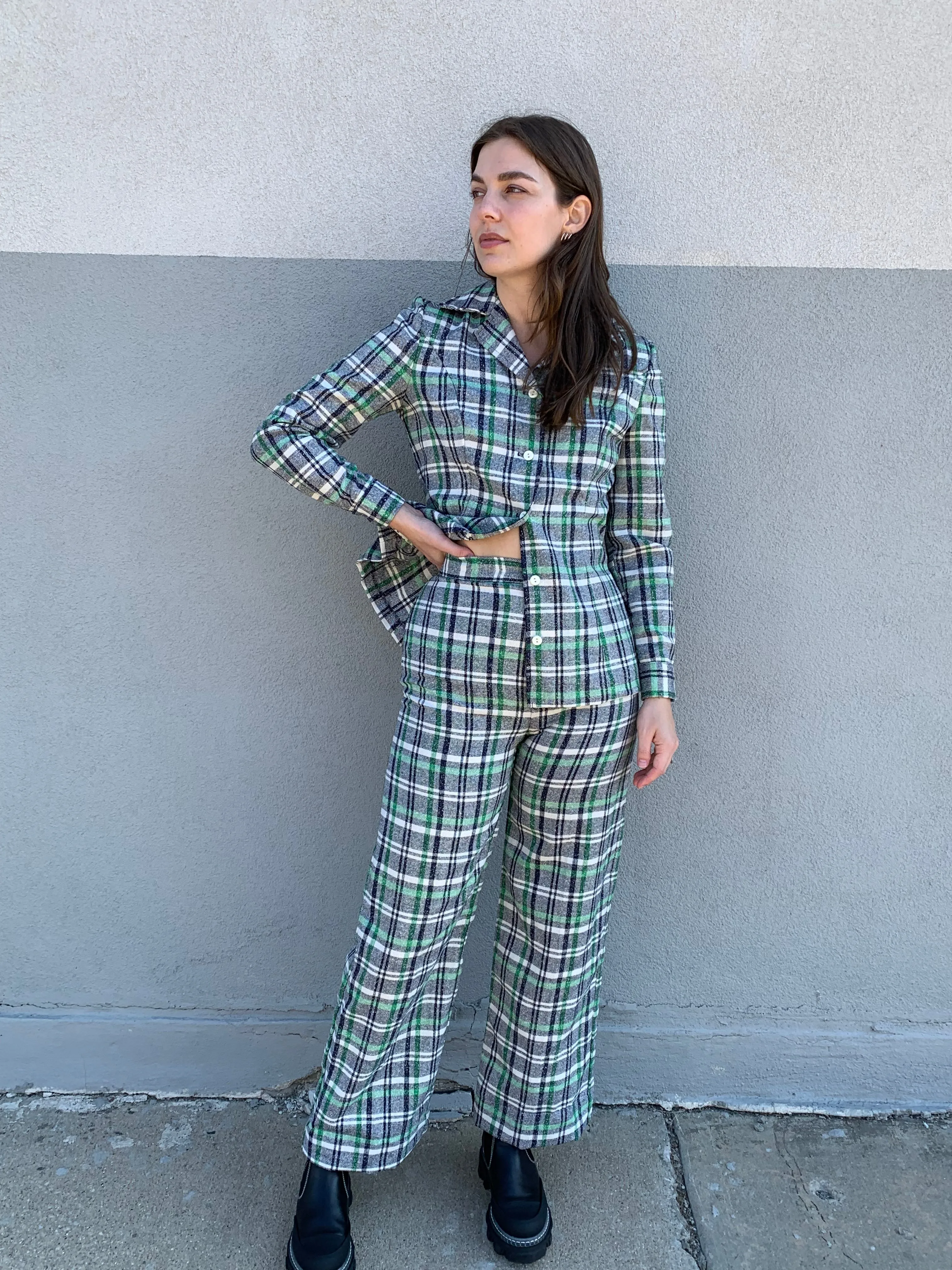 60s plaid pant suit
