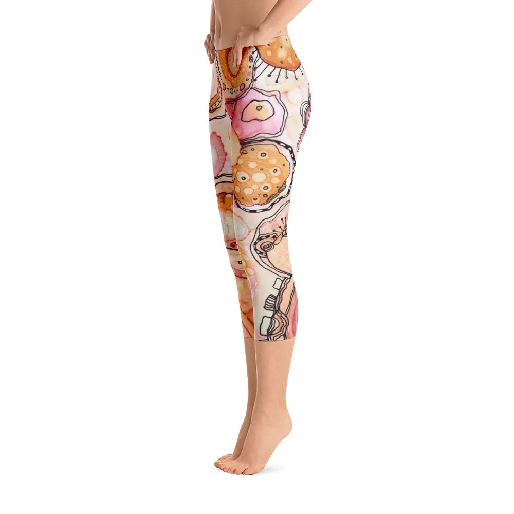 Abstract Capri leggings, Workout Pants 'Flower Doodle'