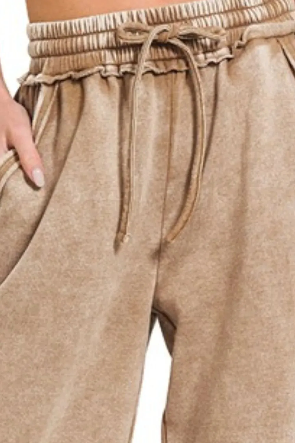 Acid Wash Fleece Palazzo Sweatpants For Women – Trendy Wide Leg Cozy Lounge Pants With Drawstring Waist And Functional Pockets