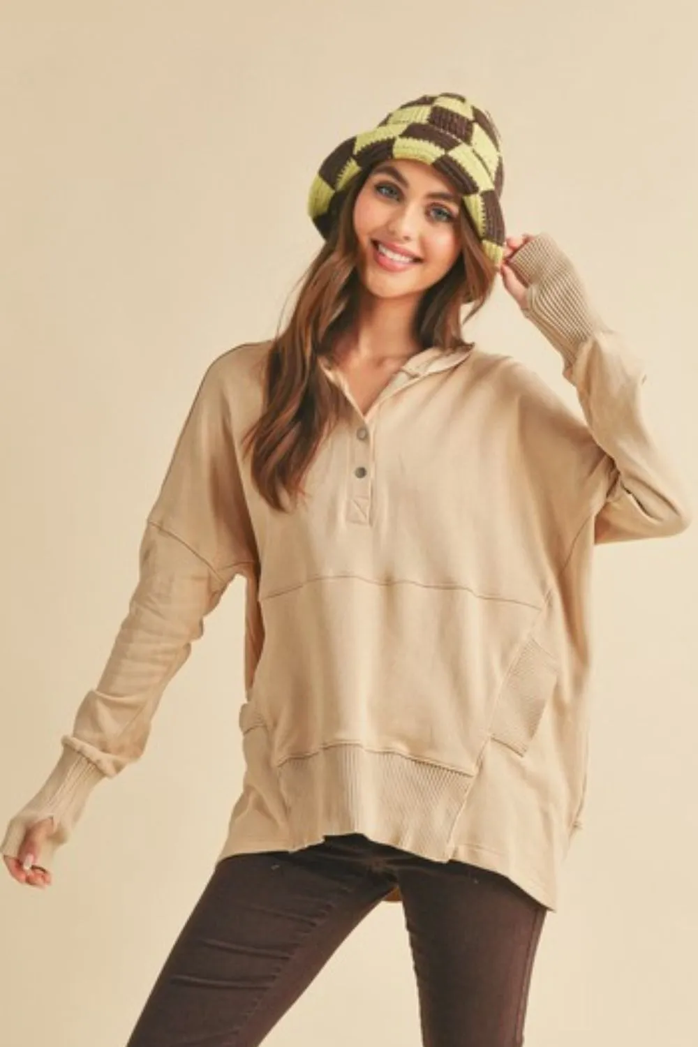 Aemi   Co Half Snap Dropped Shoulder Hoodie