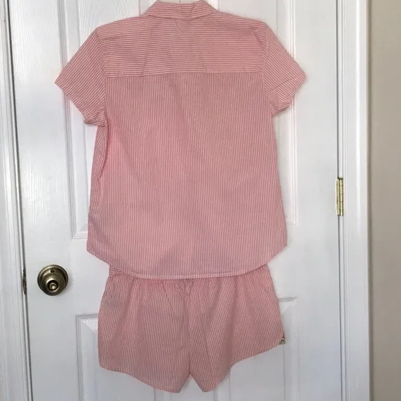 Aerie 3 piece pajama set pink salmon cotton