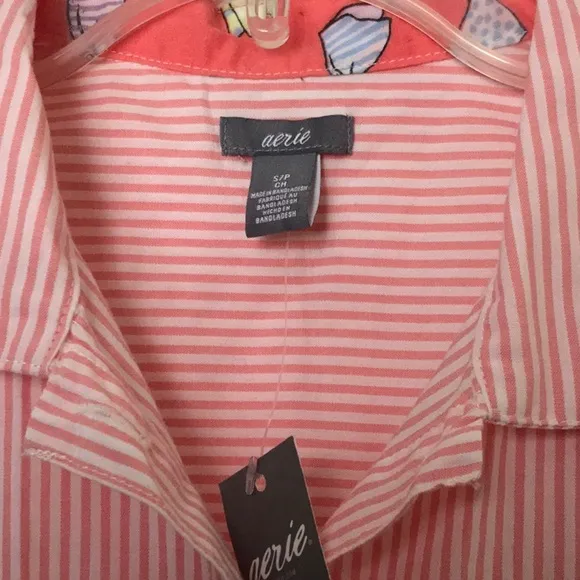 Aerie 3 piece pajama set pink salmon cotton
