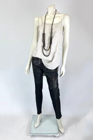 Amano Black Kid Leather Pants with Pintuck Detail