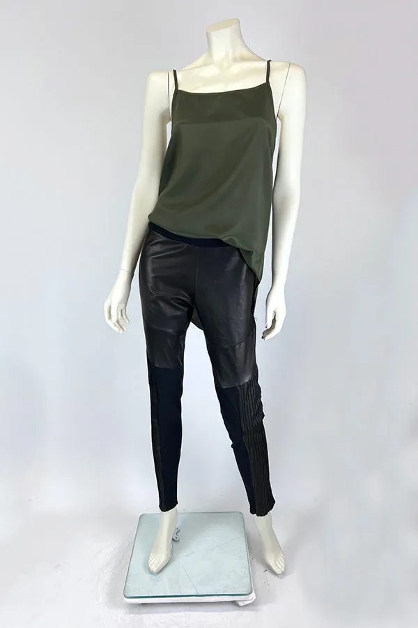 Amano Black Kid Leather Pants with Pintuck Detail
