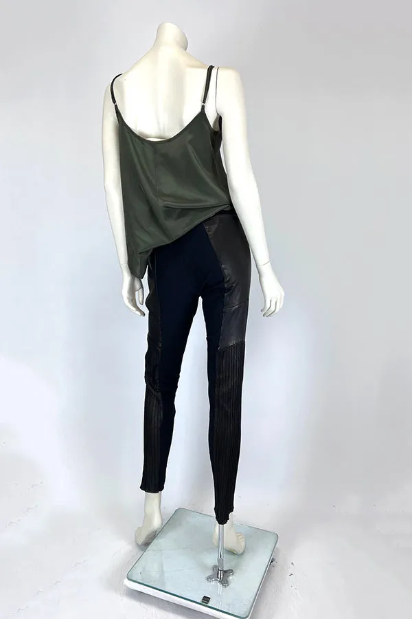 Amano Black Kid Leather Pants with Pintuck Detail