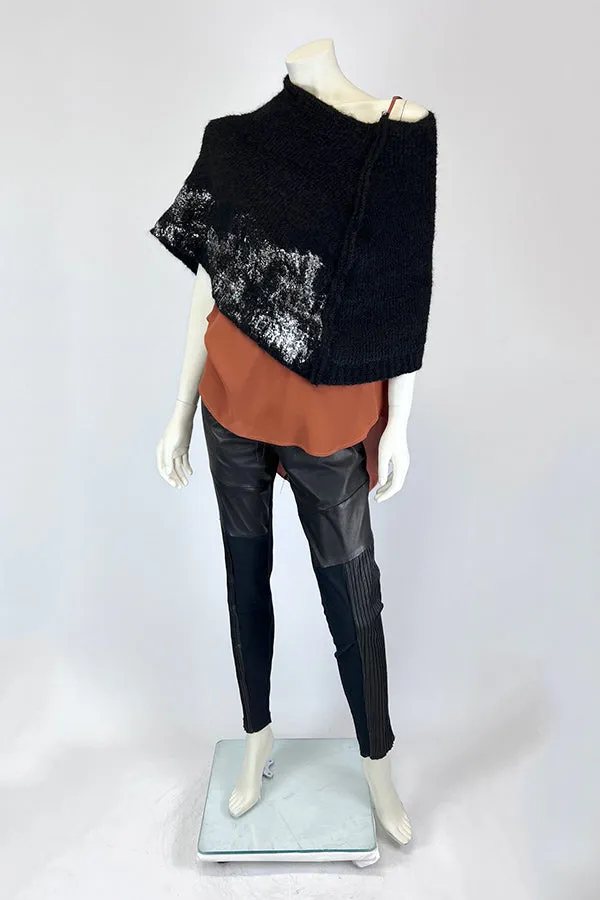 Amano Black Kid Leather Pants with Pintuck Detail