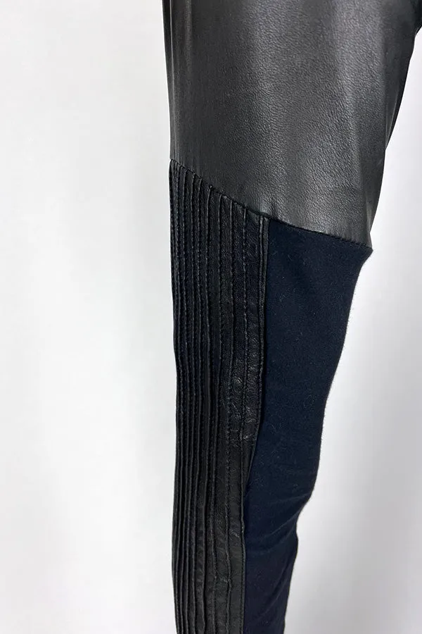Amano Black Kid Leather Pants with Pintuck Detail