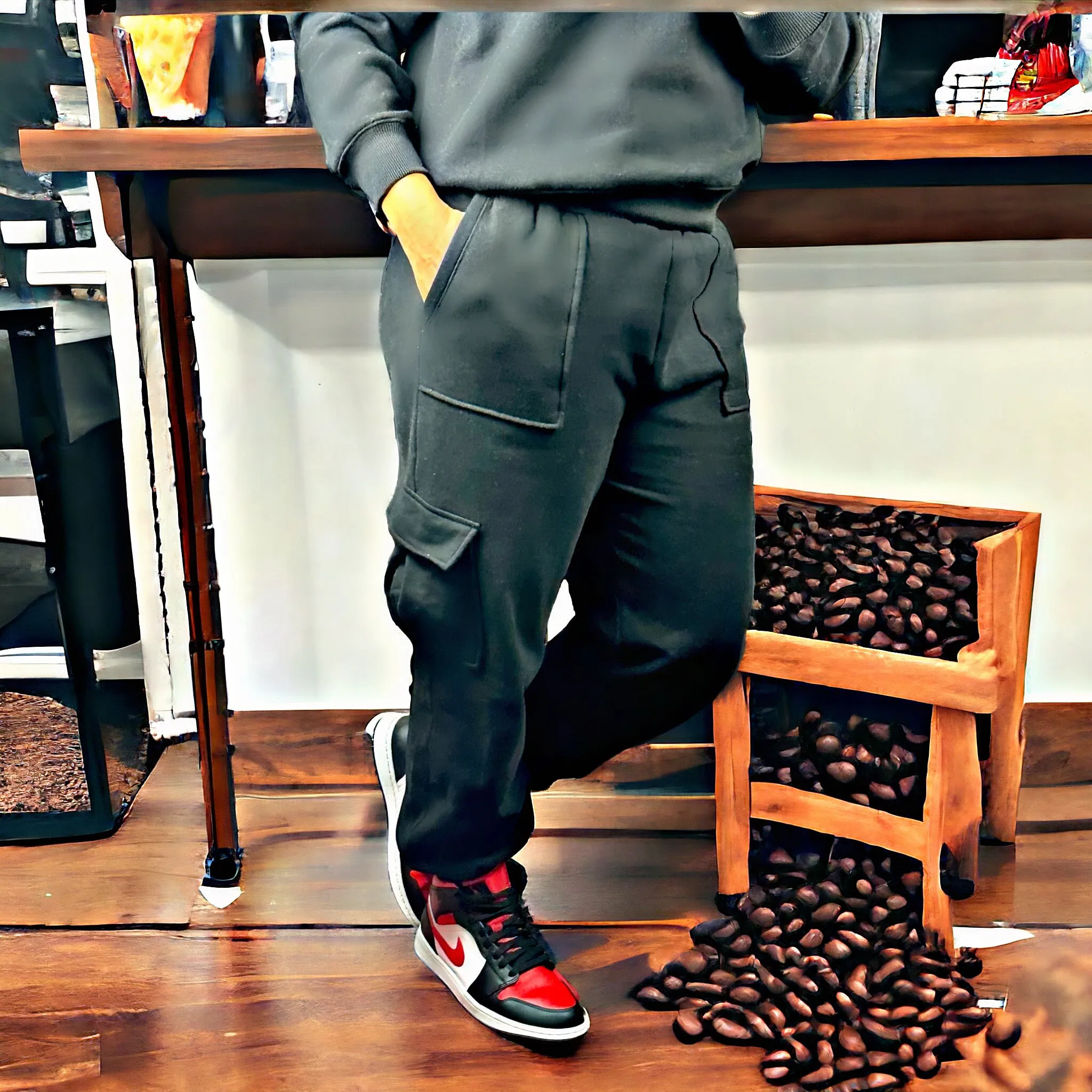 Amelia Cargo Sweatpants - Black