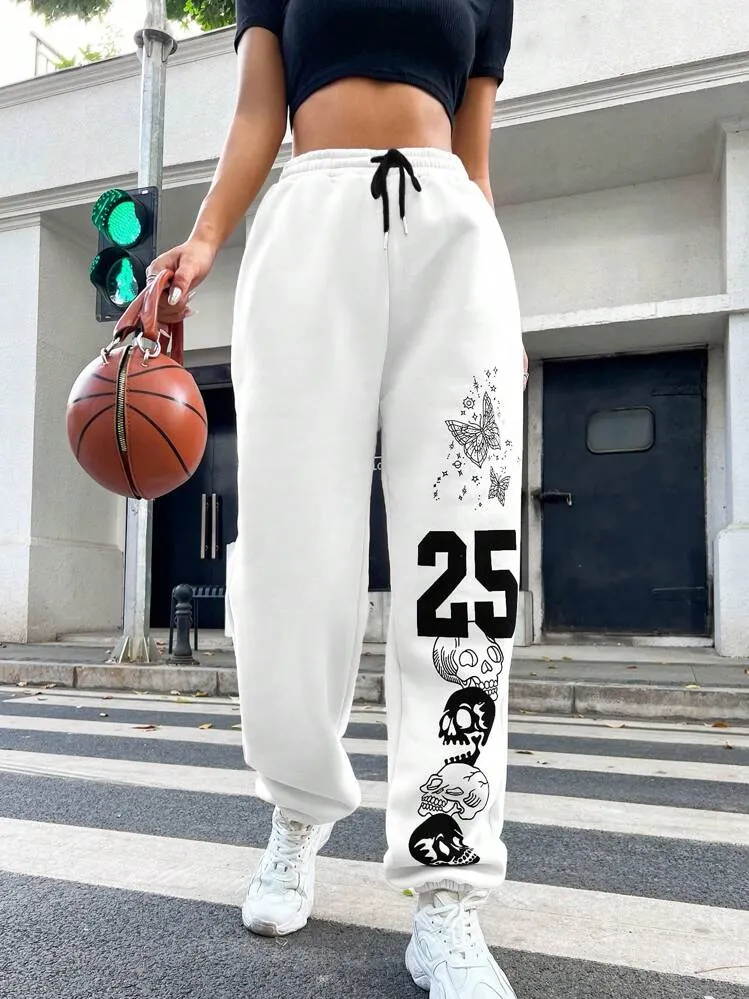 Artistic Skull Graphic Sweatpants with Edgy Waist  Limited Edition