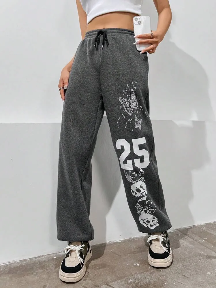 Artistic Skull Graphic Sweatpants with Edgy Waist  Limited Edition