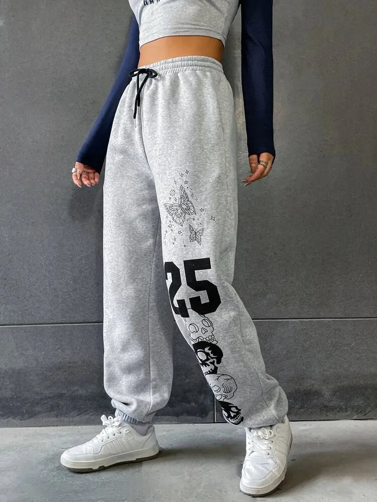 Artistic Skull Graphic Sweatpants with Edgy Waist  Limited Edition