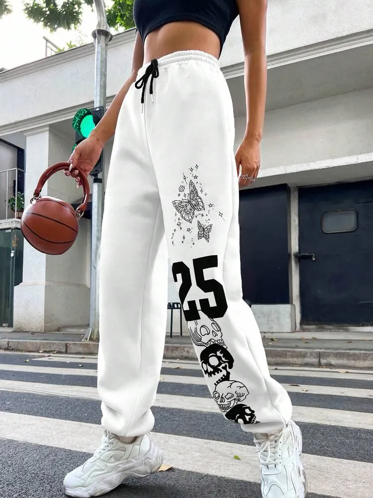 Artistic Skull Graphic Sweatpants with Edgy Waist  Limited Edition