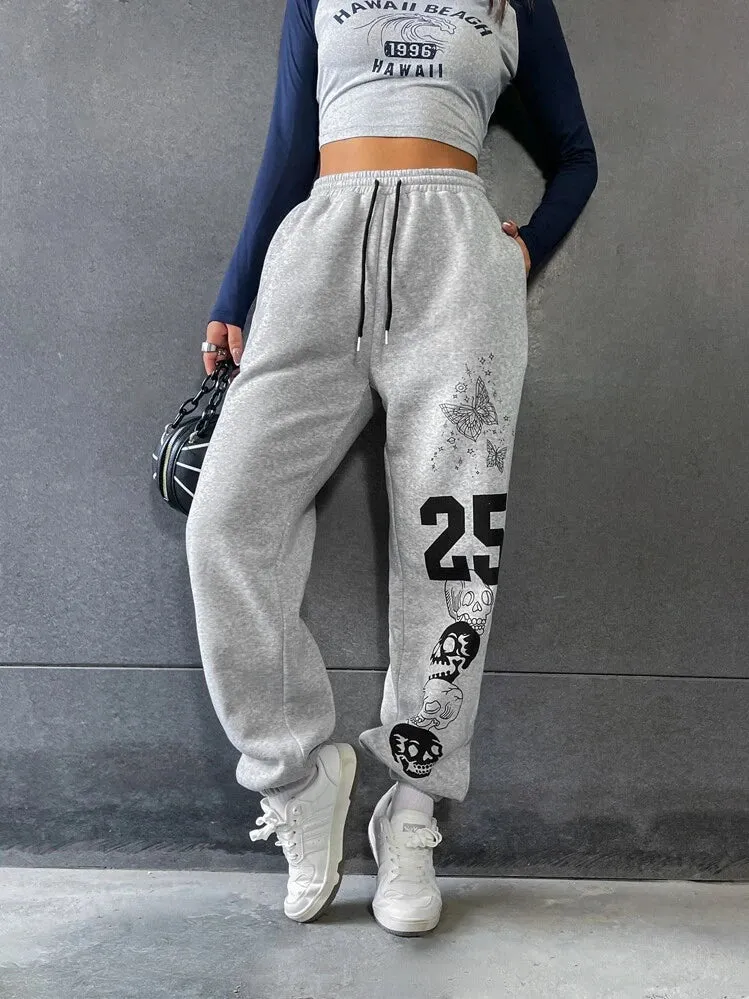Artistic Skull Graphic Sweatpants with Edgy Waist  Limited Edition