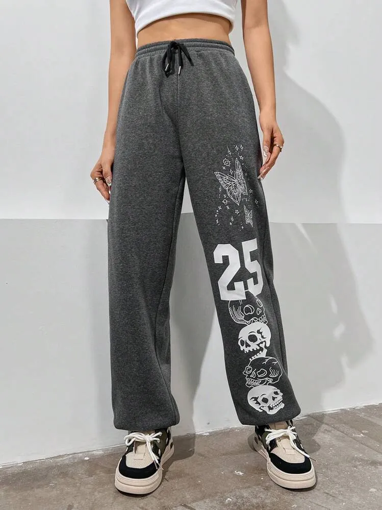 Artistic Skull Graphic Sweatpants with Edgy Waist  Limited Edition