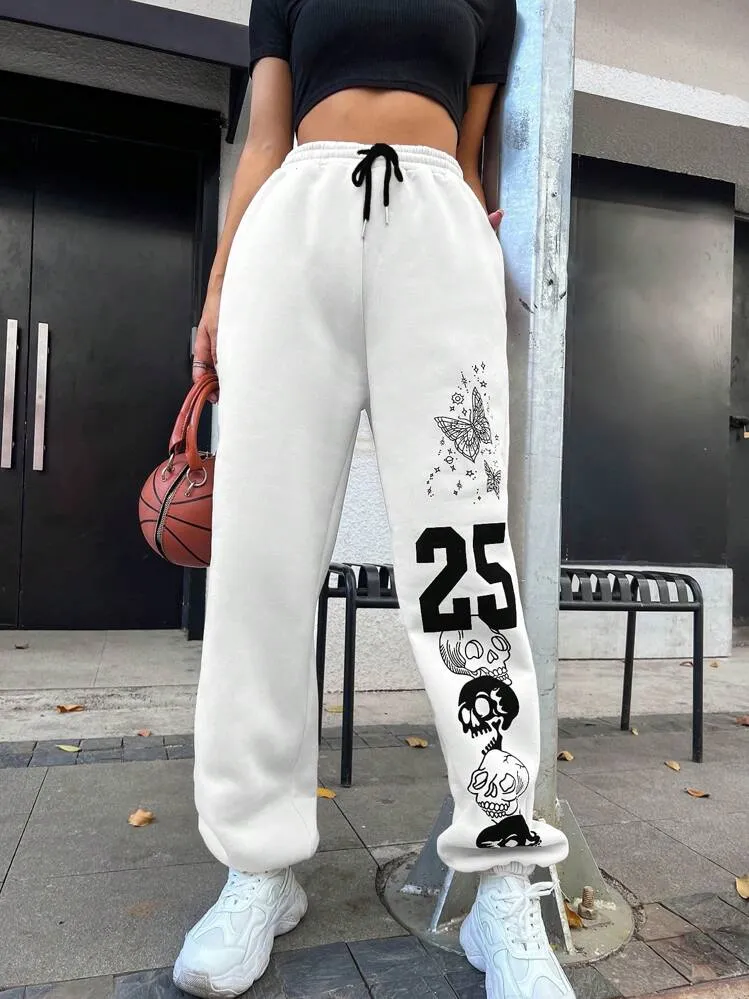 Artistic Skull Graphic Sweatpants with Edgy Waist  Limited Edition