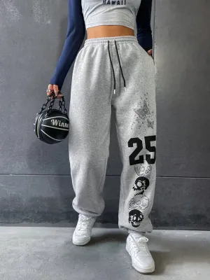Artistic Skull Graphic Sweatpants with Edgy Waist  Limited Edition