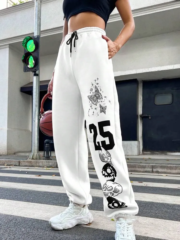 Artistic Skull Graphic Sweatpants with Edgy Waist  Limited Edition
