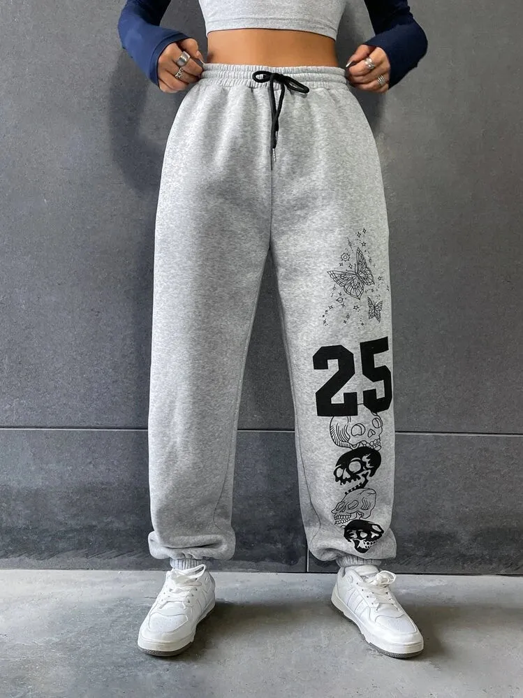 Artistic Skull Graphic Sweatpants with Edgy Waist  Limited Edition