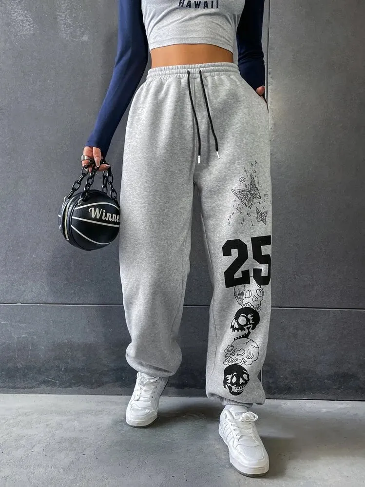 Artistic Skull Graphic Sweatpants with Edgy Waist  Limited Edition
