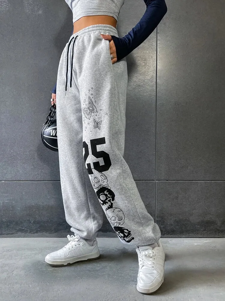 Artistic Skull Graphic Sweatpants with Edgy Waist  Limited Edition