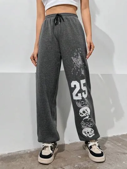 Artistic Skull Graphic Sweatpants with Edgy Waist  Limited Edition