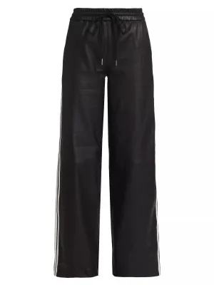 Baggy Leather Athletic Sweatpants in Black