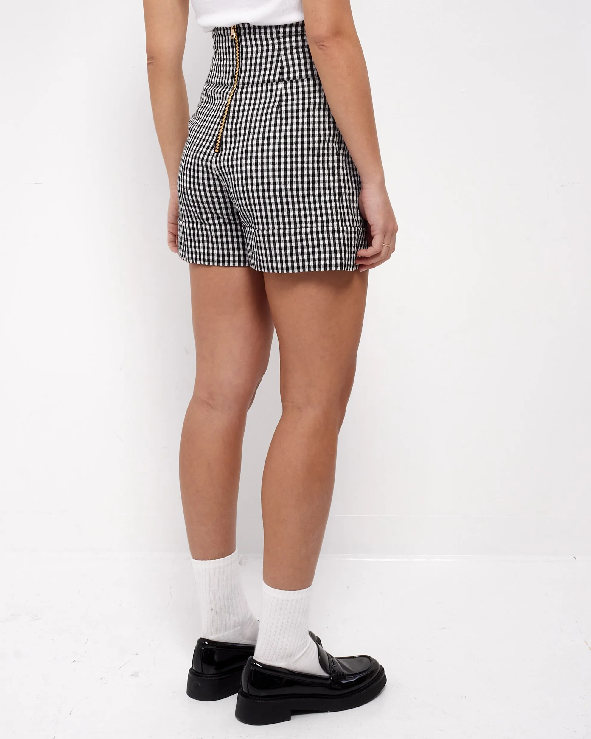 Balmain Black & White Gingham 6 Button Shorts - 34