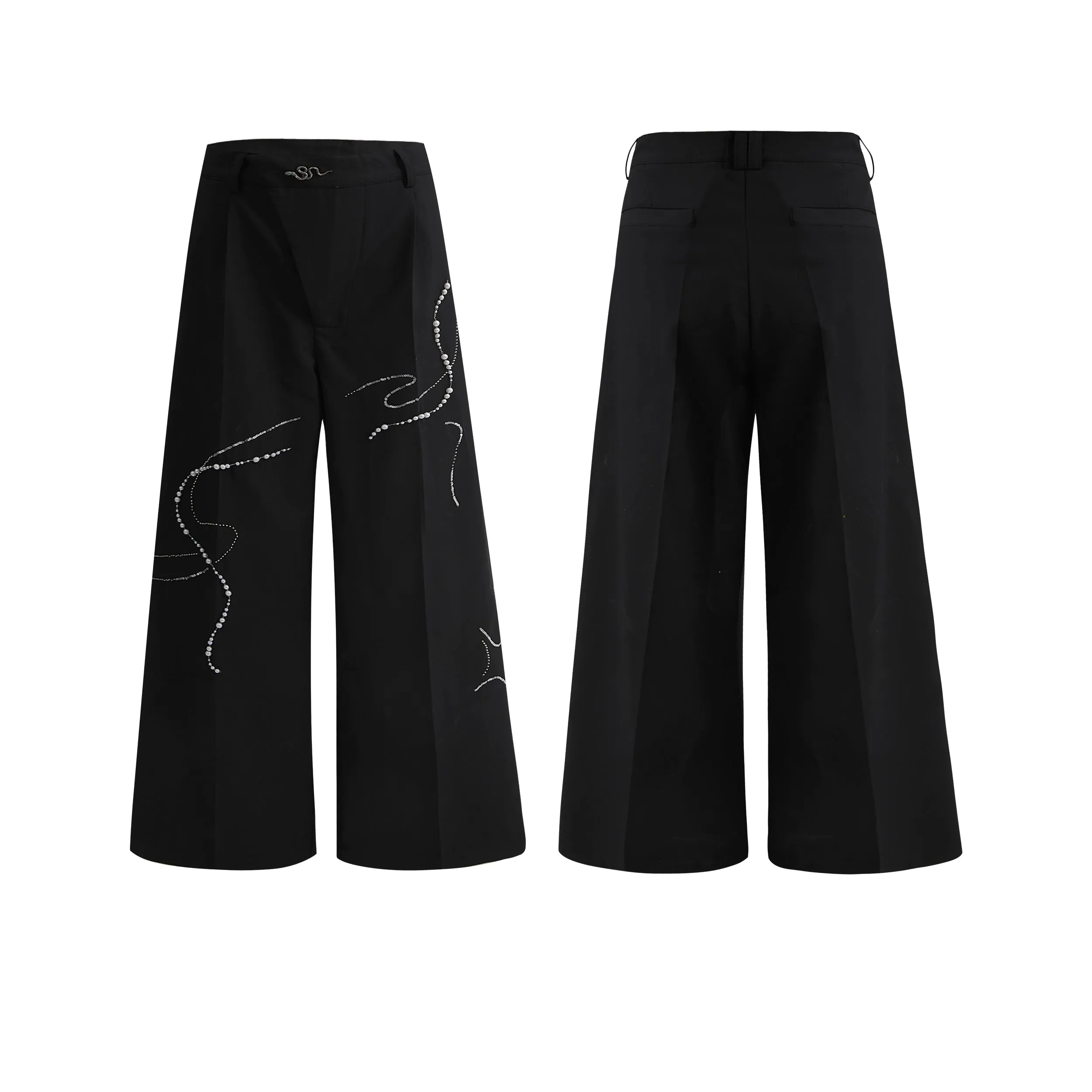 Beaded Snake Wide-Leg Pants