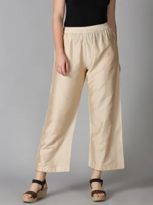 Beige Art Silk Palazzo with Lace on Hem