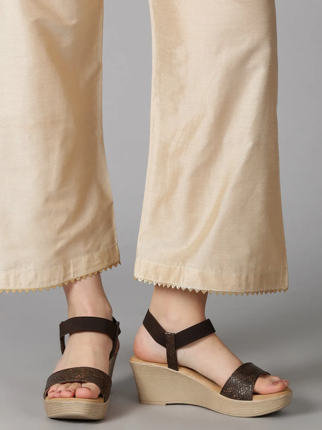 Beige Art Silk Palazzo with Lace on Hem