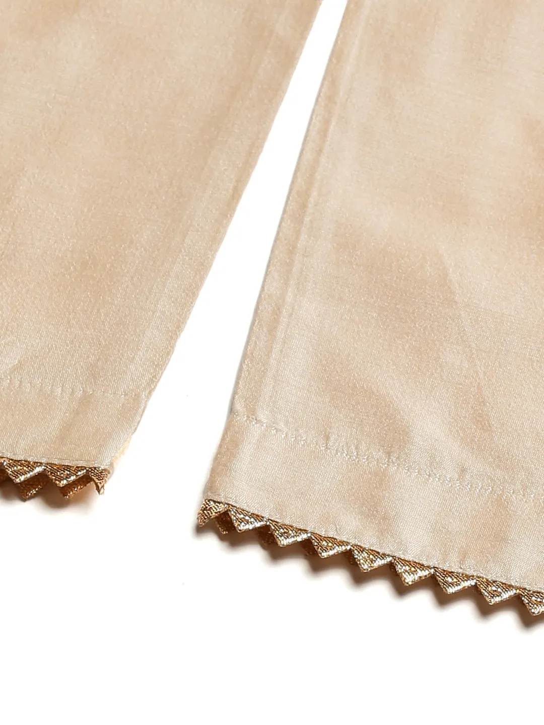 Beige Art Silk Palazzo with Lace on Hem