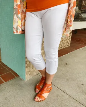 Bengaline New Side Waist Pleat Pull On Capri in White