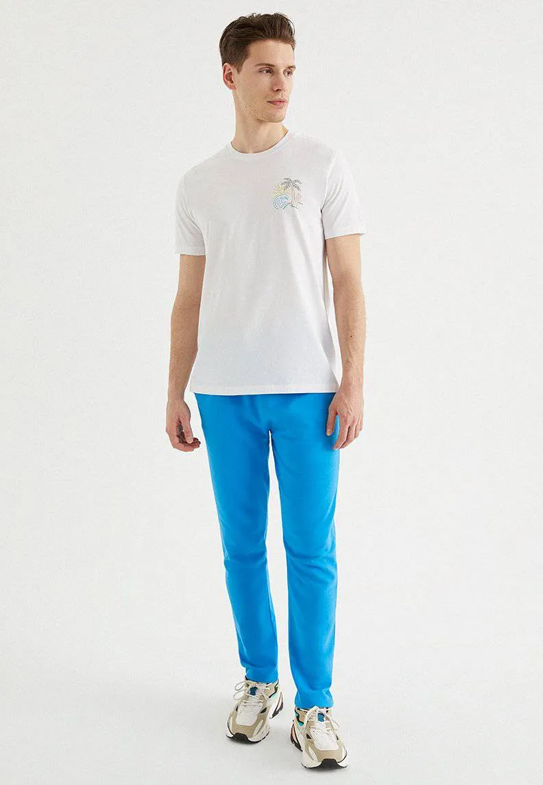 Beyaz Baskılı Bisiklet Yaka Pamuklu Regular Fit Erkek T-Shirt ISLAND