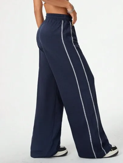 Biker-Style Side Stripe Sweatpants | Contrast Stitching & Textured Fabric