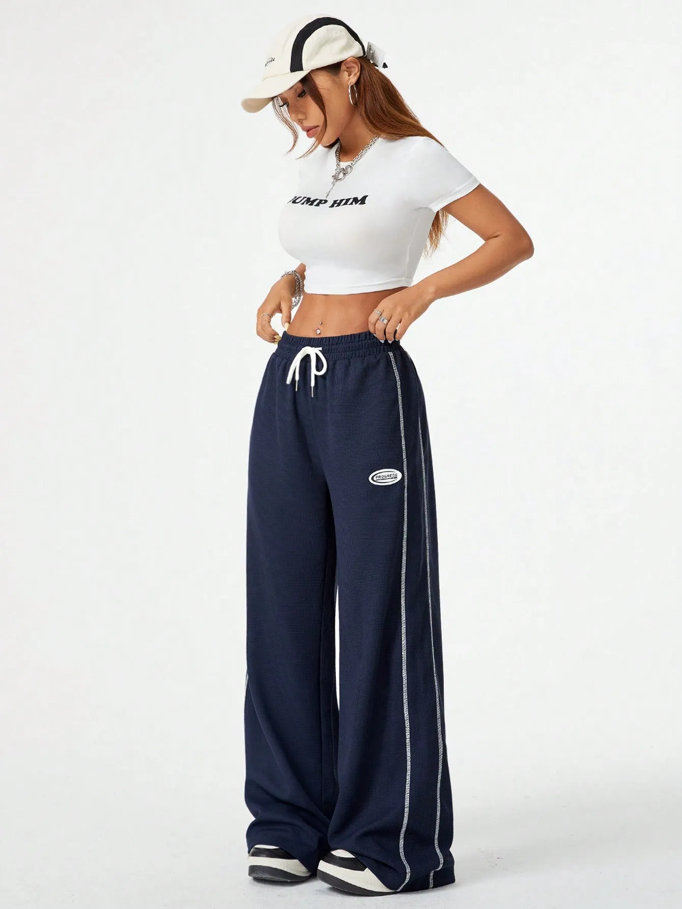 Biker-Style Side Stripe Sweatpants | Contrast Stitching & Textured Fabric