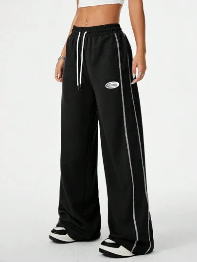 Biker-Style Side Stripe Sweatpants | Contrast Stitching & Textured Fabric