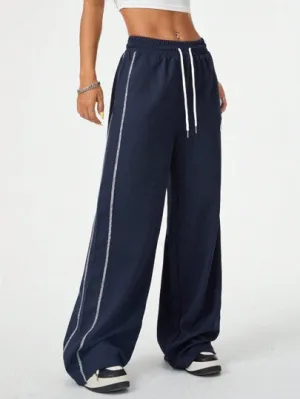 Biker-Style Side Stripe Sweatpants | Contrast Stitching & Textured Fabric