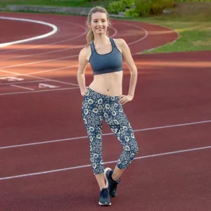 BirdGirls Blue Blossoms Capri Leggings