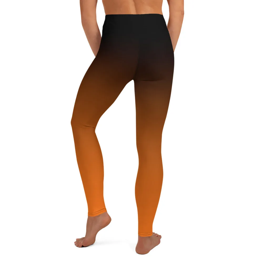 Black and Orange Ombre High-waist Yoga Leggings