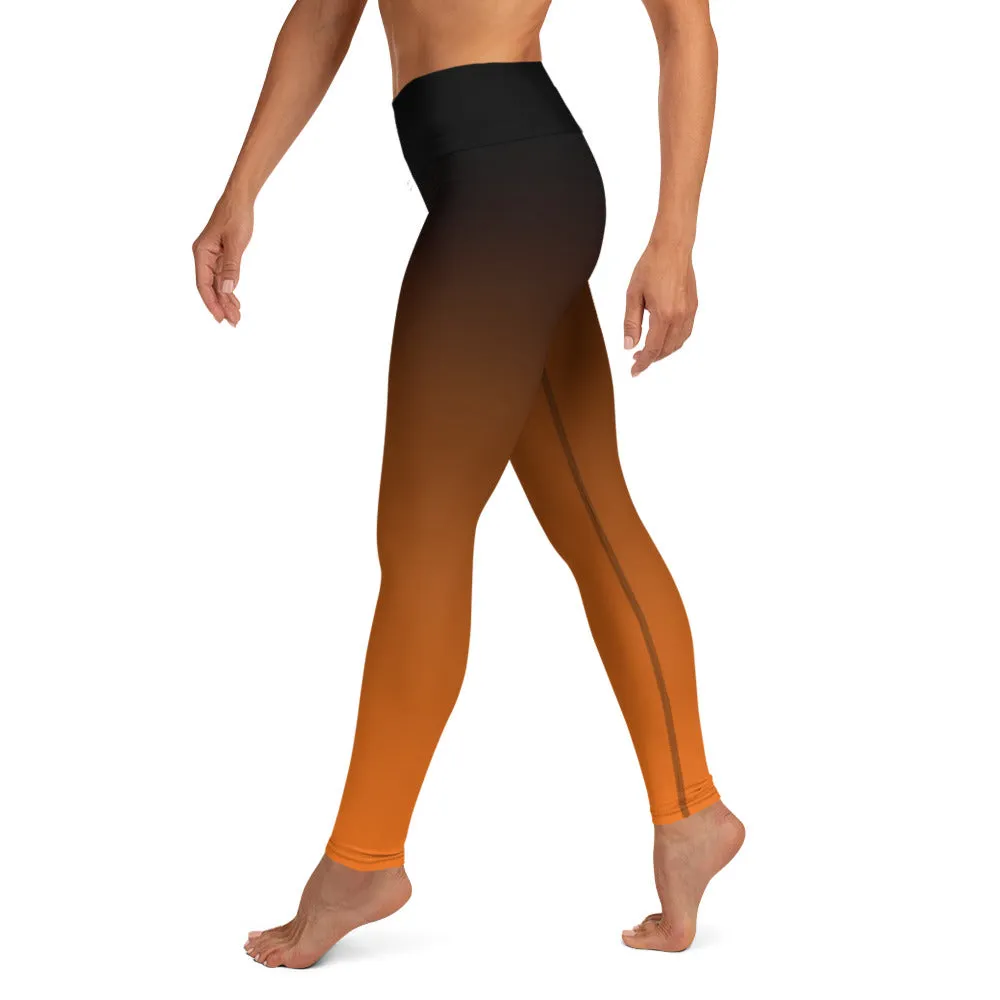 Black and Orange Ombre High-waist Yoga Leggings