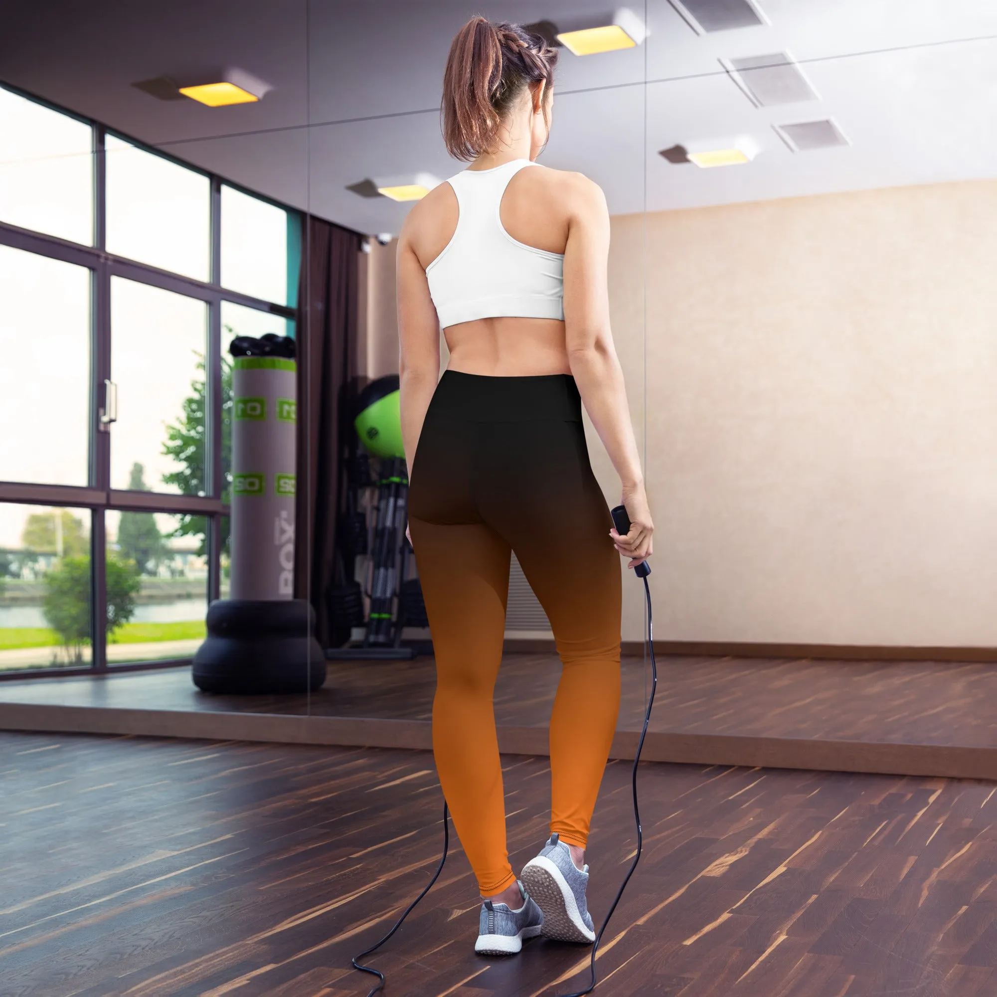 Black and Orange Ombre High-waist Yoga Leggings