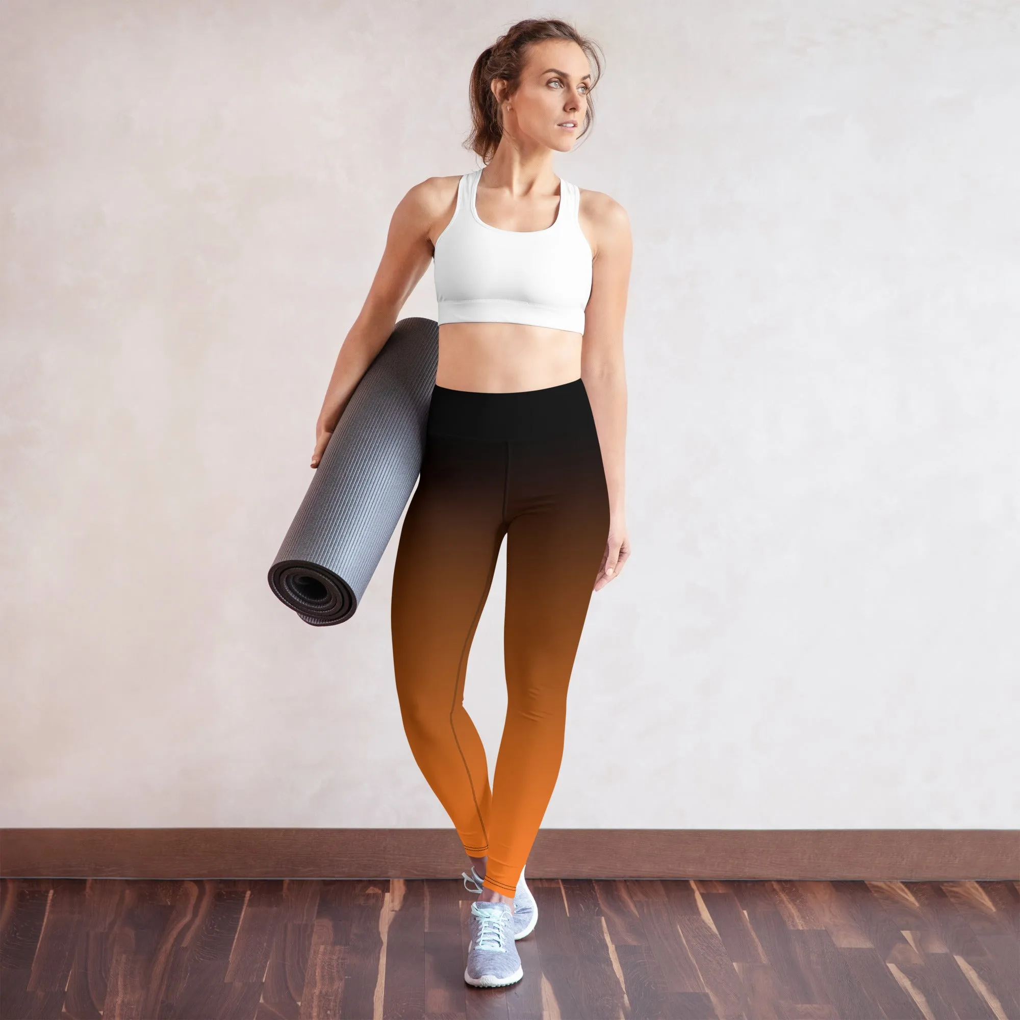 Black and Orange Ombre High-waist Yoga Leggings