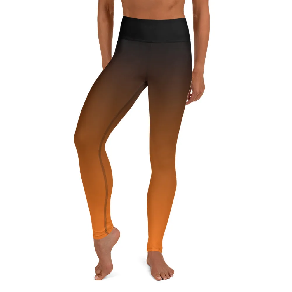 Black and Orange Ombre High-waist Yoga Leggings