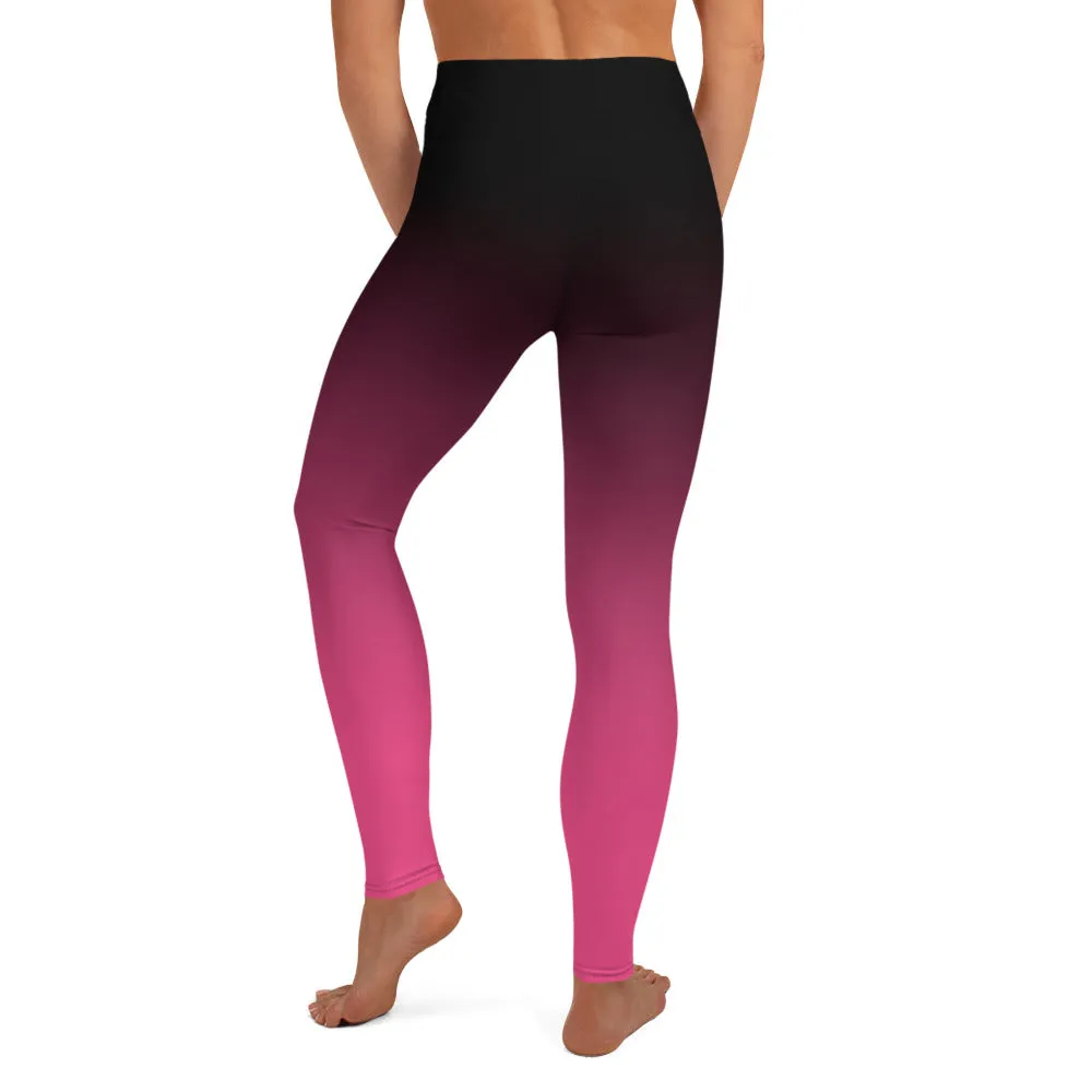 Black and Pink Ombre High-waist Yoga Leggings