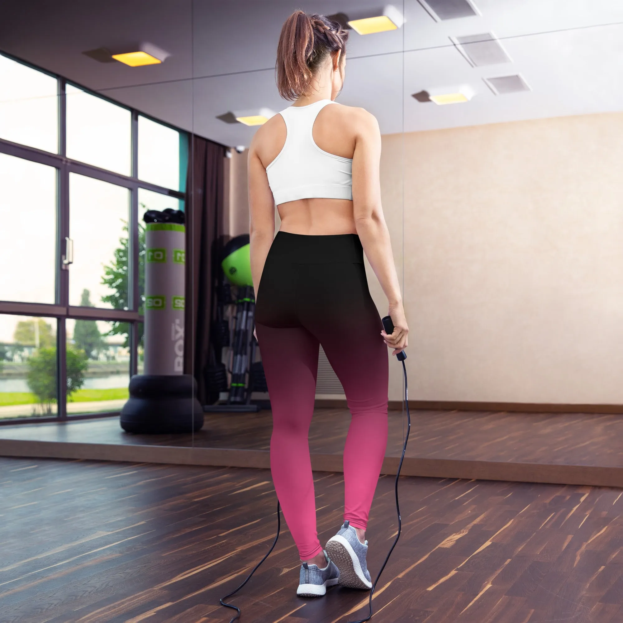 Black and Pink Ombre High-waist Yoga Leggings