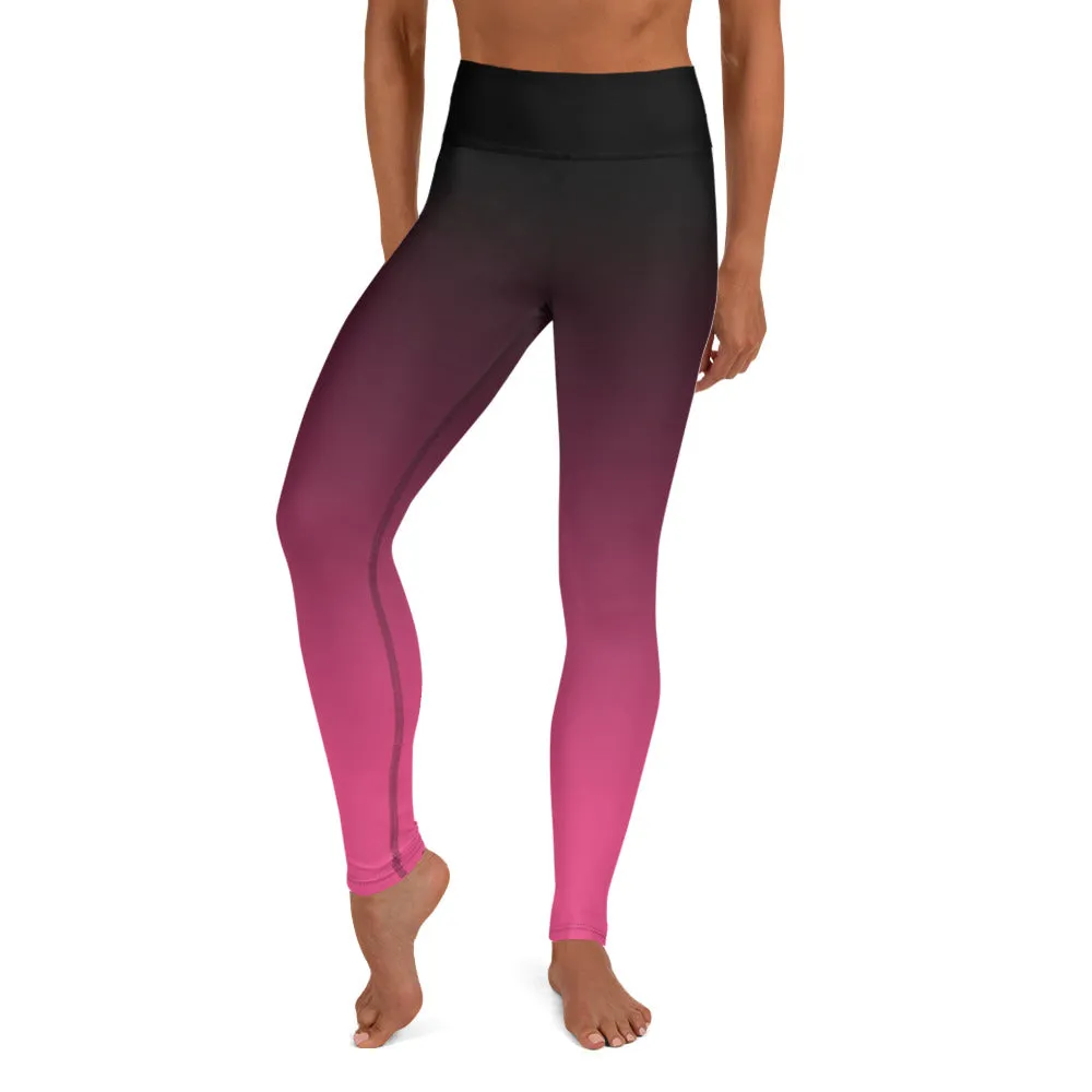 Black and Pink Ombre High-waist Yoga Leggings