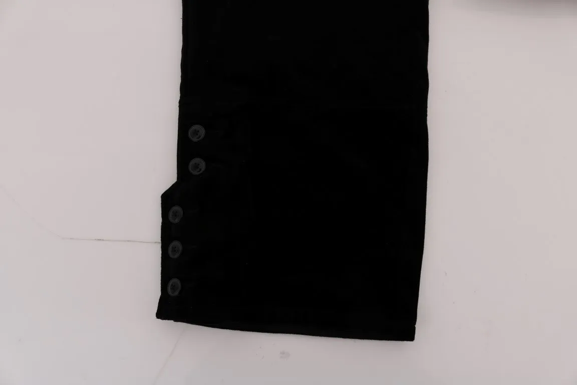 Black Cotton Velvet Capri Pants