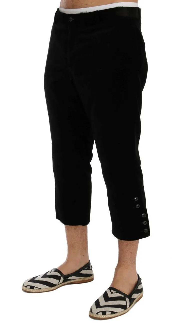 Black Cotton Velvet Capri Pants